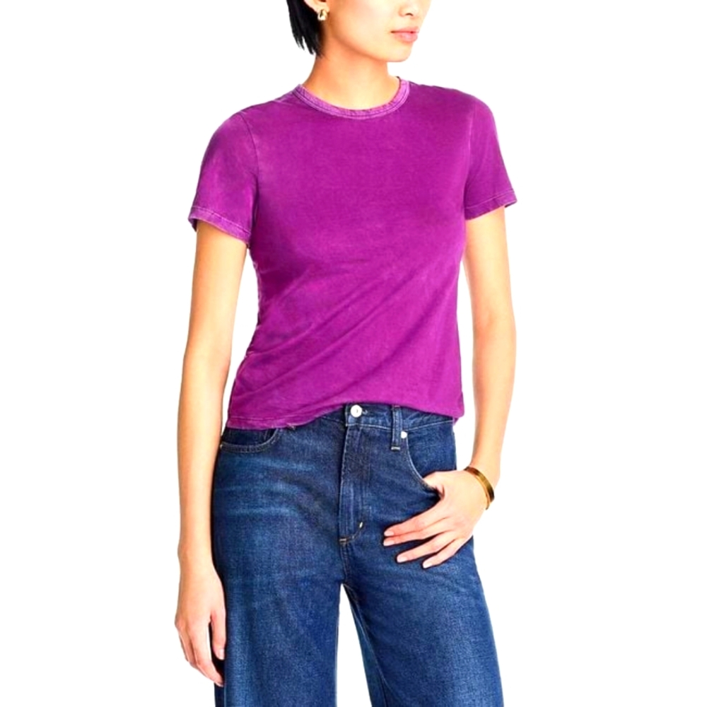 Cotton Citizen Distressed Crewneck Short Sleeve Tee In Magenta Size Xs